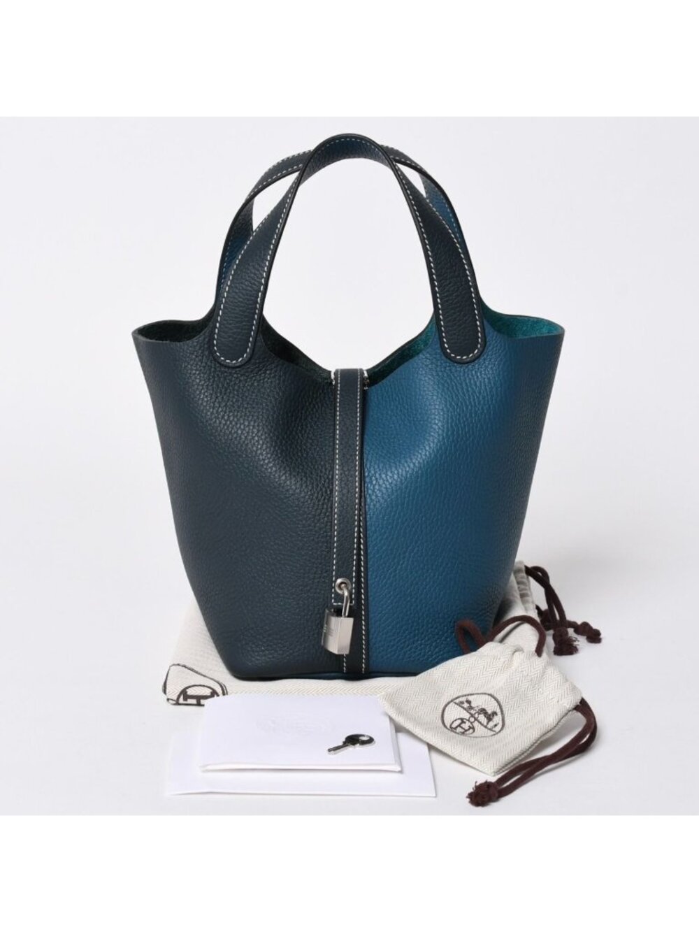 Hermes Picotin Lock 18 Handbag Taurillon Clemence Vert Cypres Bosphore Silver